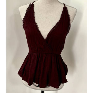 Women's Maroon Lace Babydoll Tank Top